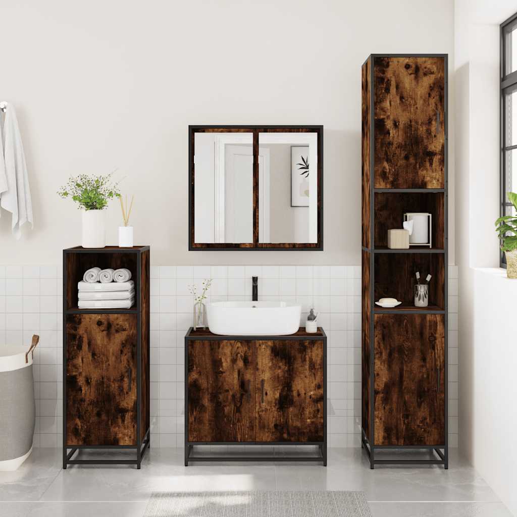 Set Mobili da Bagno 3 pz Rovere Fumo in Legno Multistrato | homemem39