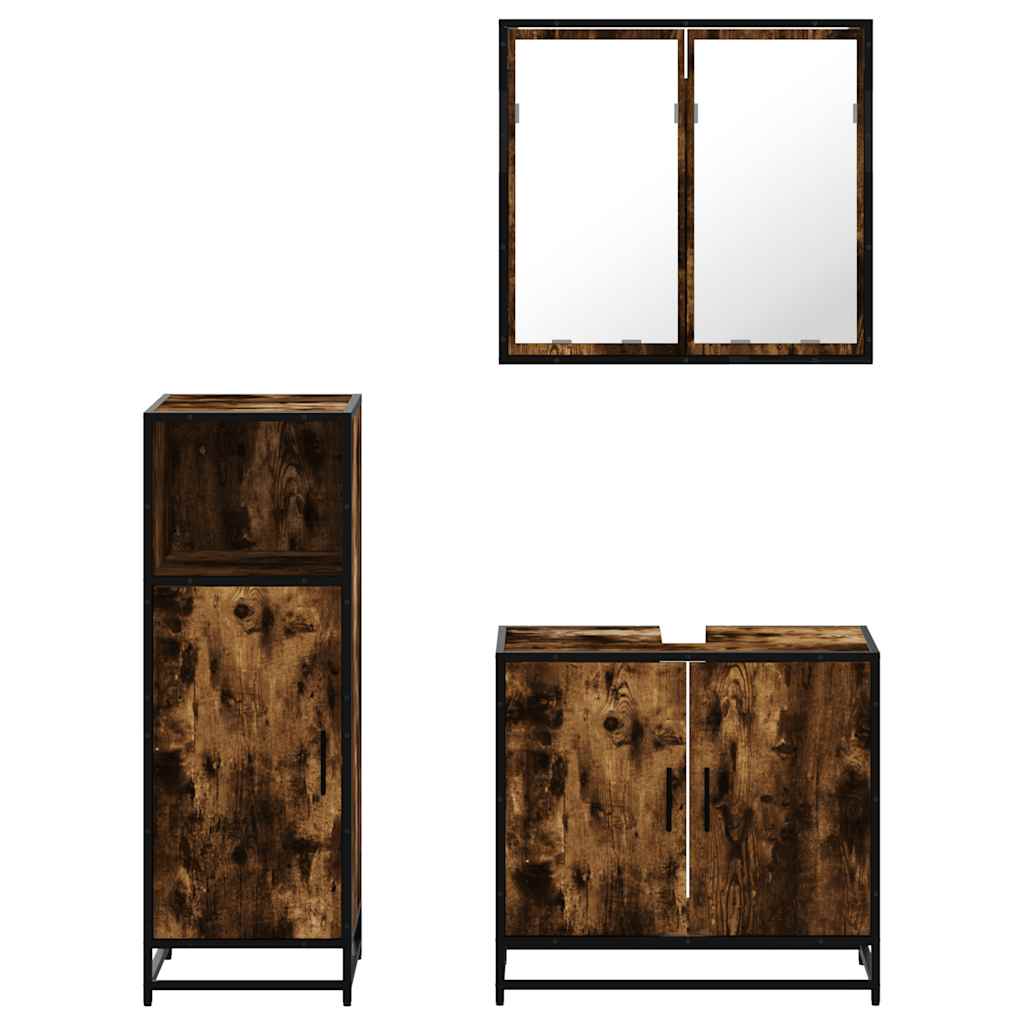 Set Mobili da Bagno 3 pz Rovere Fumo in Legno Multistrato | homemem39