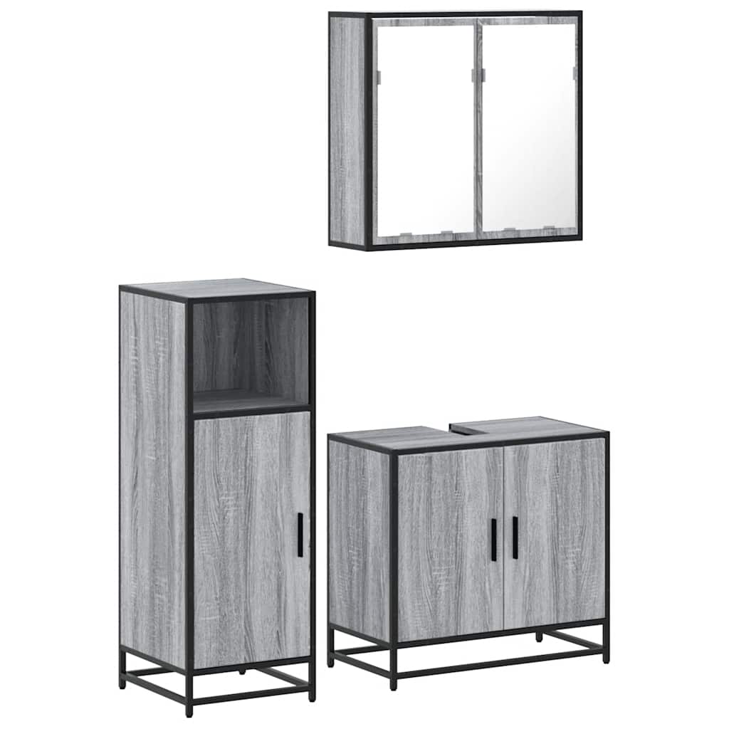 Set Mobili da Bagno 3 pz Grigio Sonoma in Legno Multistrato | homemem39