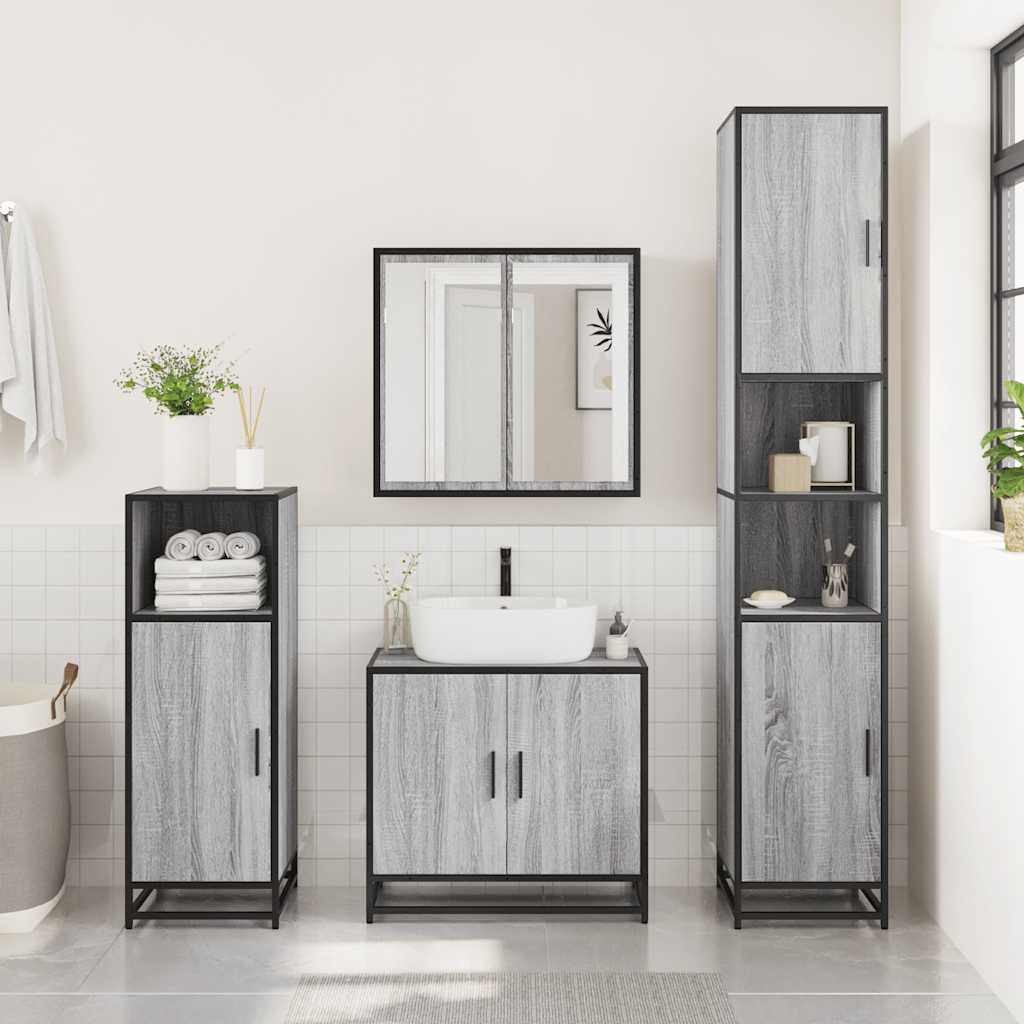 Set Mobili da Bagno 3 pz Grigio Sonoma in Legno Multistrato | homemem39