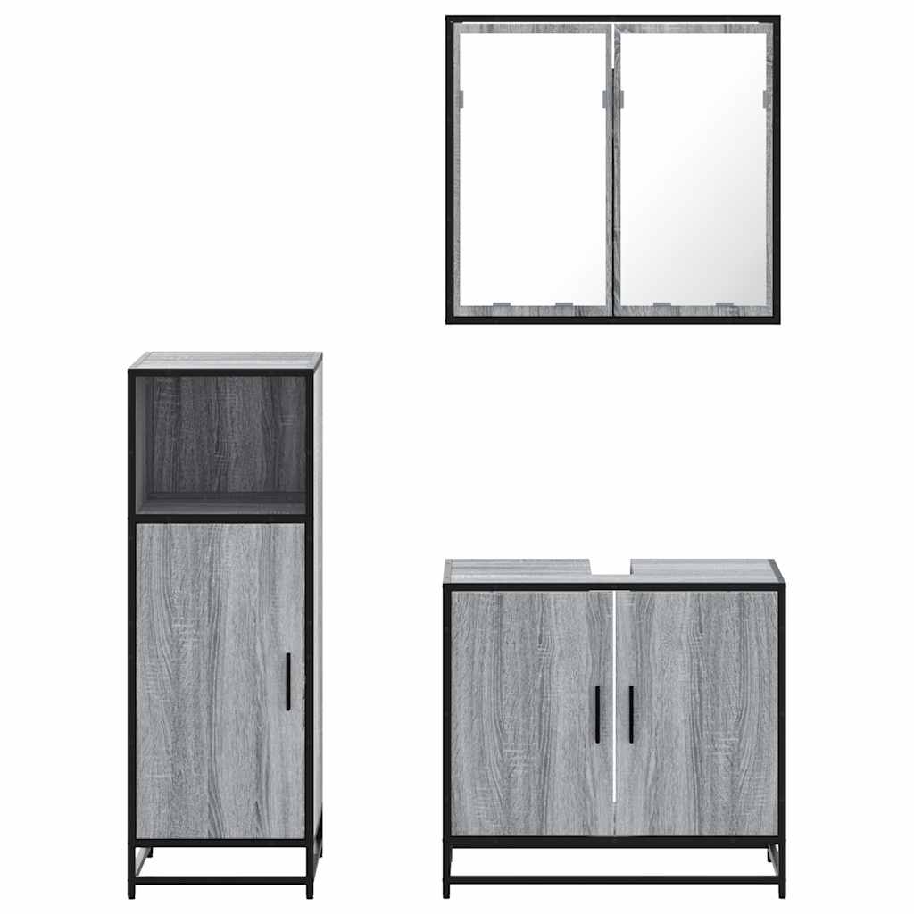Set Mobili da Bagno 3 pz Grigio Sonoma in Legno Multistrato | homemem39