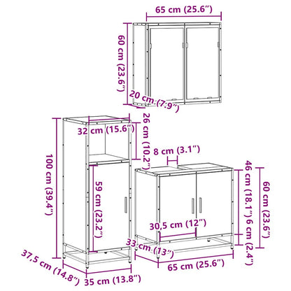 Set Mobili da Bagno 3 pz Grigio Sonoma in Legno Multistrato | homemem39