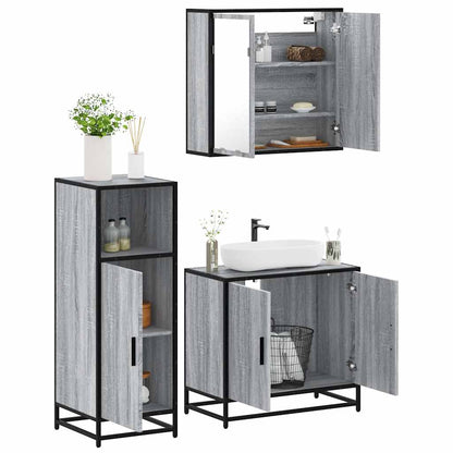 Set Mobili da Bagno 3 pz Grigio Sonoma in Legno Multistrato | homemem39