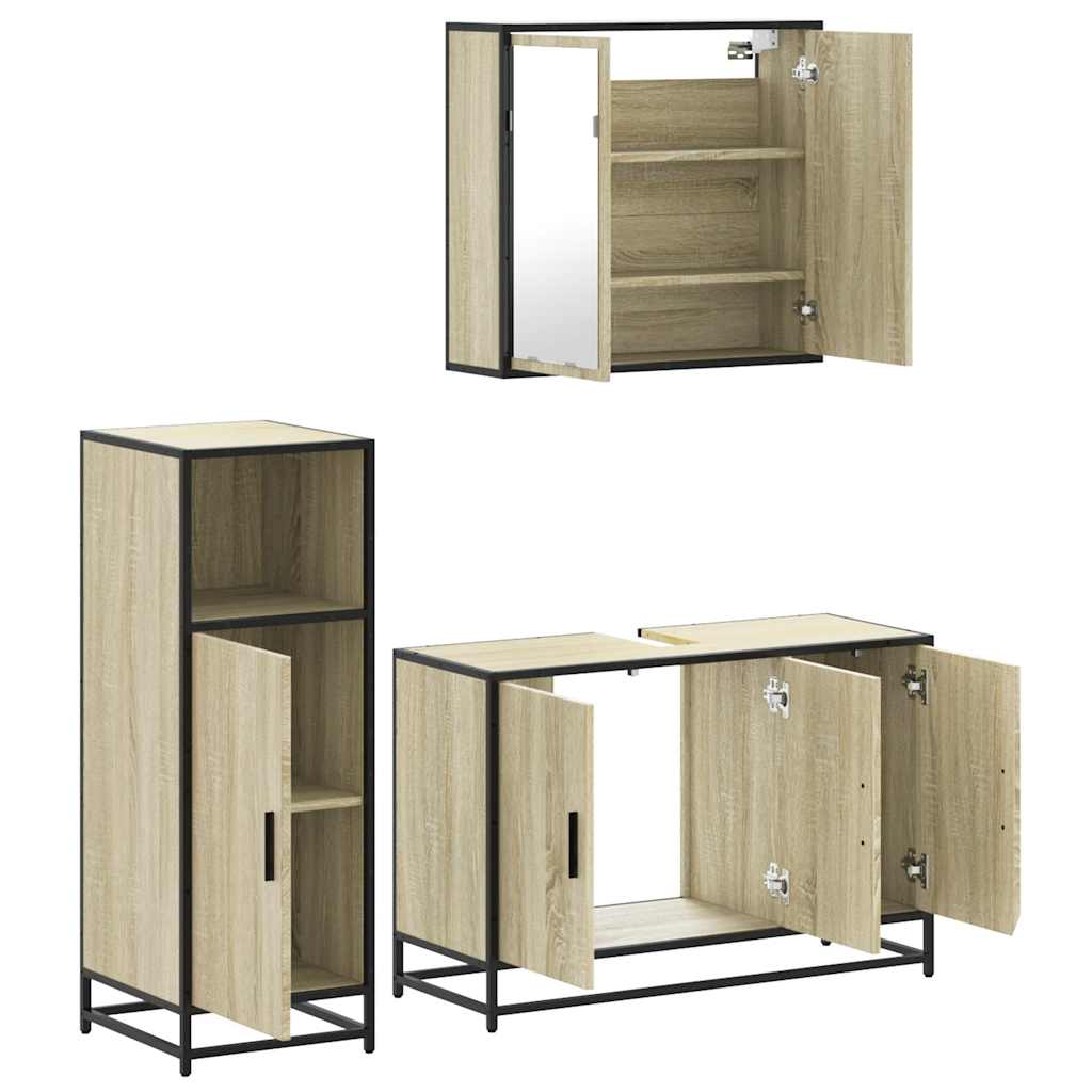 Set Mobili da Bagno 3 pz Rovere Sonoma in Legno Multistrato | homemem39