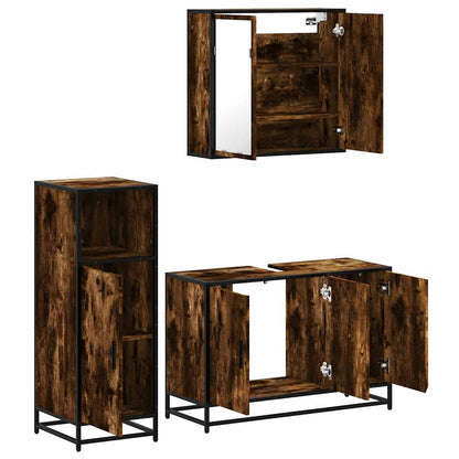 Set Mobili da Bagno 3 pz Rovere Fumo in Legno Multistrato | homemem39