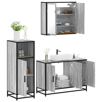 Set Mobili da Bagno 3 pz Grigio Sonoma in Legno Multistrato | homemem39