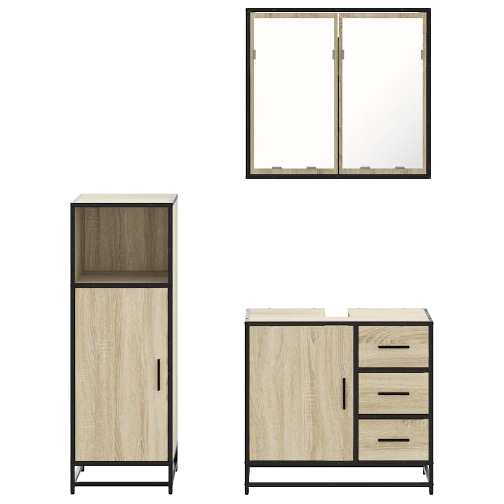Set Mobili da Bagno 3 pz Rovere Sonoma in Legno Multistrato | homemem39