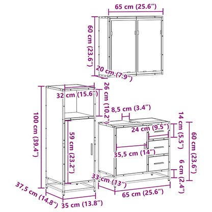 Set Mobili da Bagno 3 pz Rovere Sonoma in Legno Multistrato | homemem39