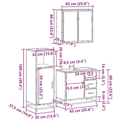 Set Mobili da Bagno 3 pz Rovere Fumo in Legno Multistrato | homemem39
