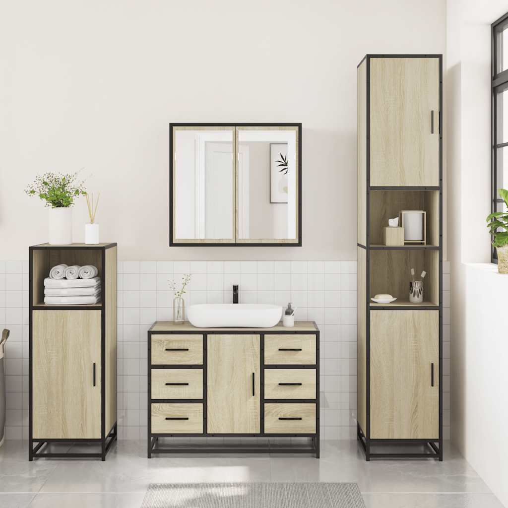 Set Mobili da Bagno 3 pz Rovere Sonoma in Legno Multistrato