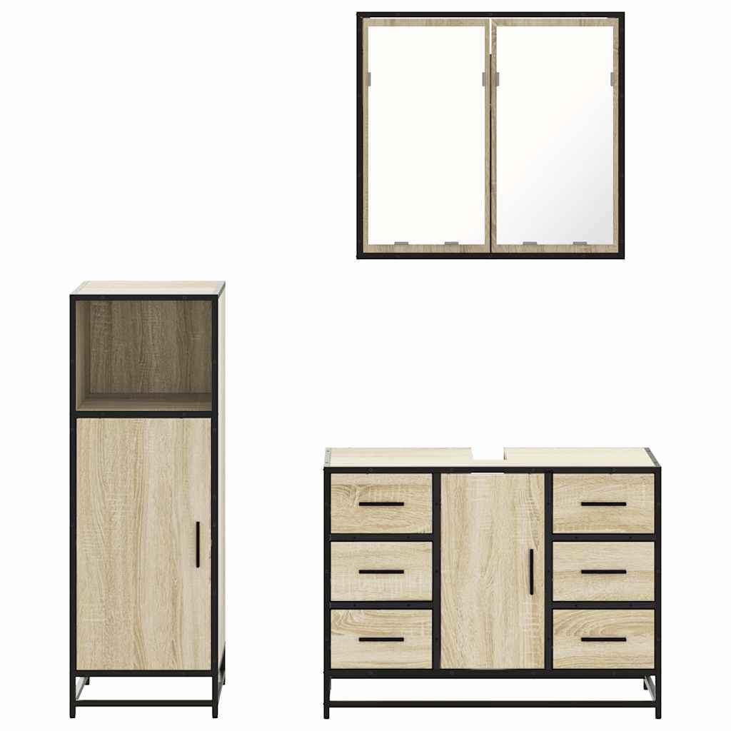 Set Mobili da Bagno 3 pz Rovere Sonoma in Legno Multistrato