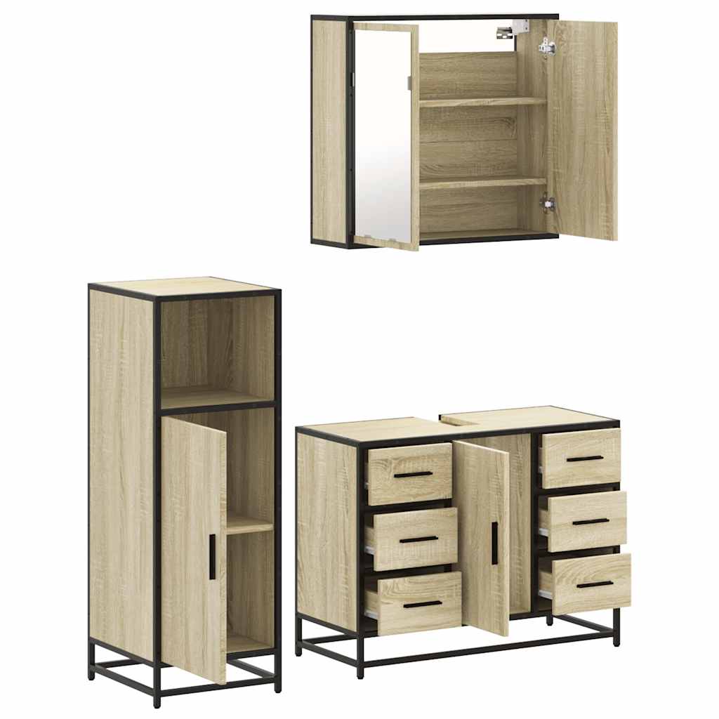 Set Mobili da Bagno 3 pz Rovere Sonoma in Legno Multistrato