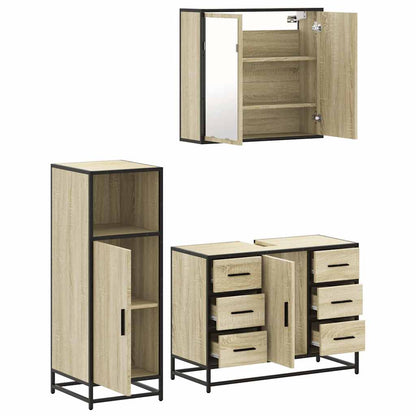 Set Mobili da Bagno 3 pz Rovere Sonoma in Legno Multistrato