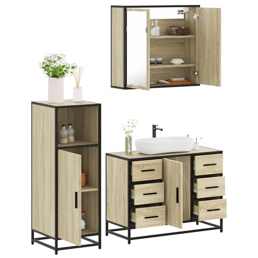 Set Mobili da Bagno 3 pz Rovere Sonoma in Legno Multistrato