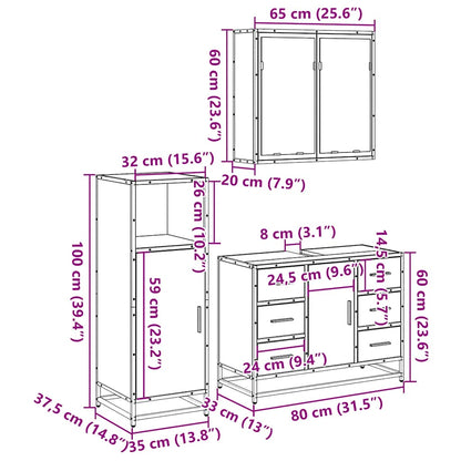 Set Mobili da Bagno 3 pz Rovere Fumo in Legno Multistrato | homemem39