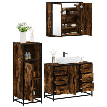 Set Mobili da Bagno 3 pz Rovere Fumo in Legno Multistrato | homemem39