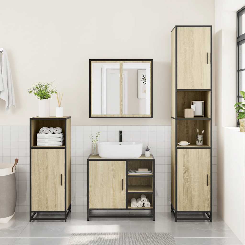 Set Mobili da Bagno 3 pz Rovere Sonoma in Legno Multistrato | homemem39