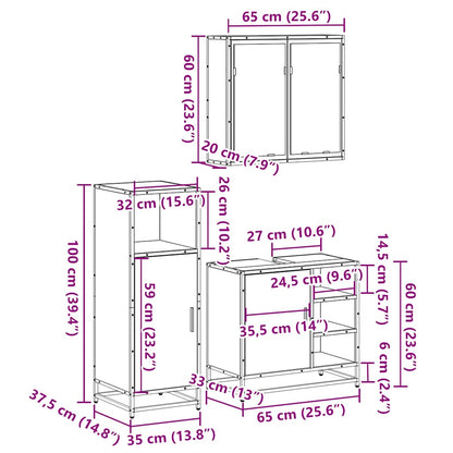 Set Mobili da Bagno 3 pz Rovere Sonoma in Legno Multistrato | homemem39