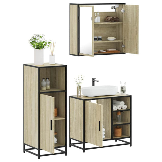 Set Mobili da Bagno 3 pz Rovere Sonoma in Legno Multistrato | homemem39