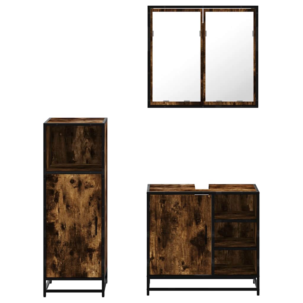 Set Mobili da Bagno 3 pz Rovere Fumo in Legno Multistrato | homemem39