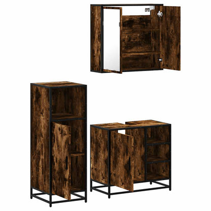 Set Mobili da Bagno 3 pz Rovere Fumo in Legno Multistrato | homemem39