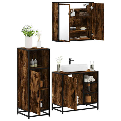 Set Mobili da Bagno 3 pz Rovere Fumo in Legno Multistrato | homemem39
