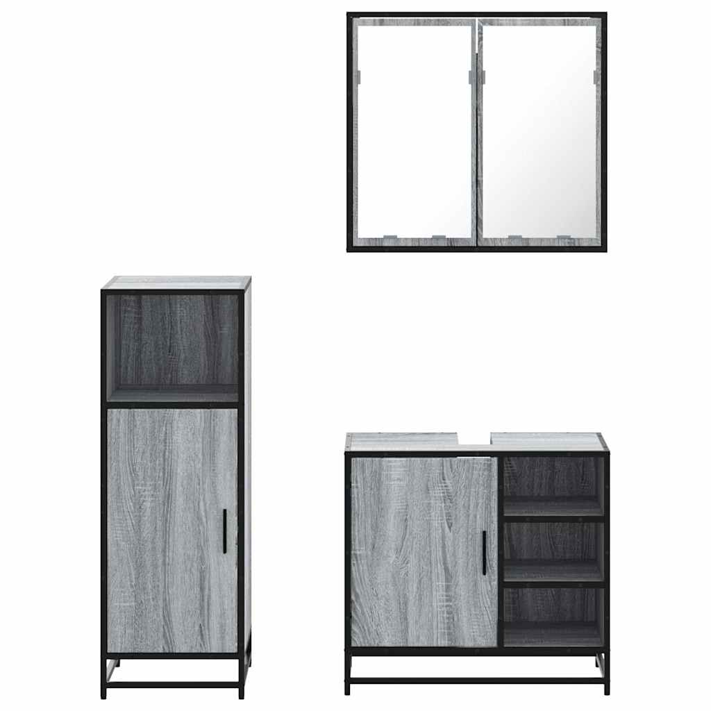 Set Mobili da Bagno 3 pz Grigio Sonoma in Legno Multistrato | homemem39