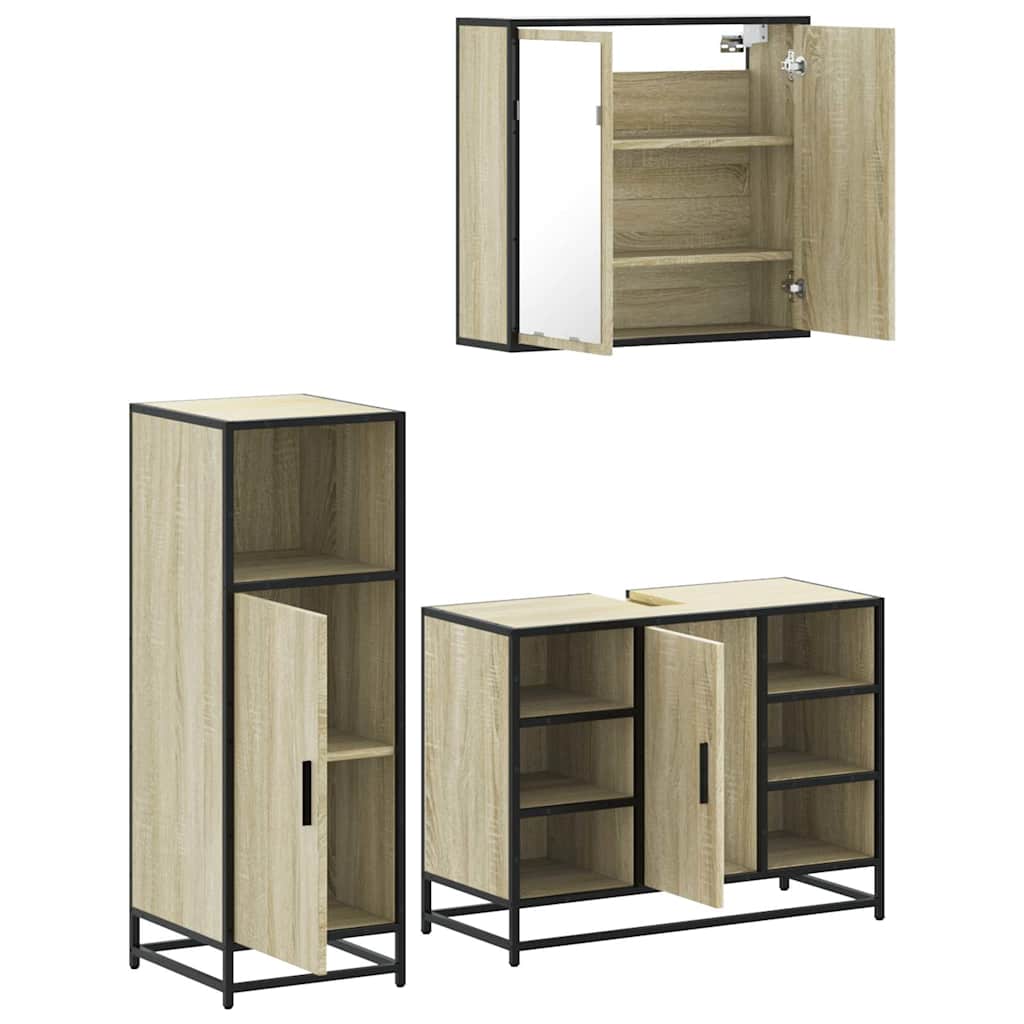Set Mobili da Bagno 3 pz Rovere Sonoma in Legno Multistrato | homemem39