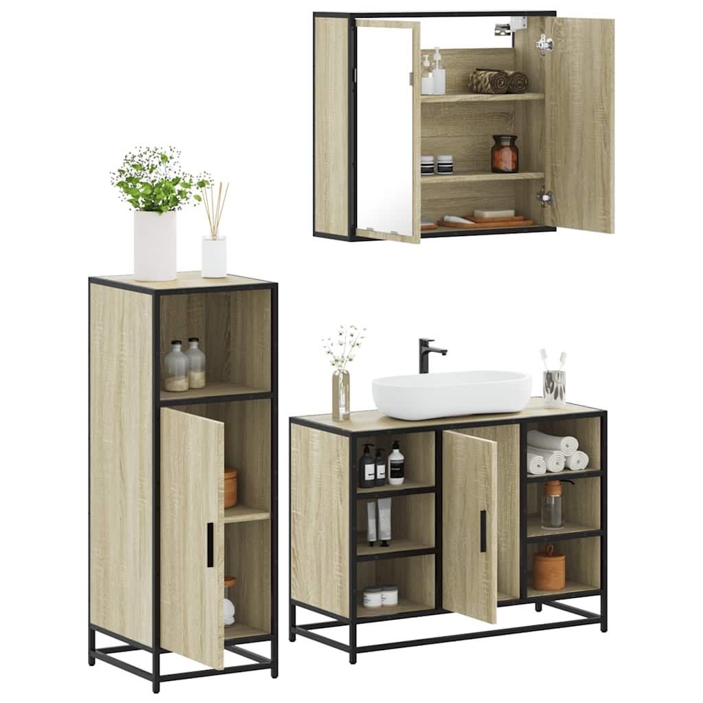 Set Mobili da Bagno 3 pz Rovere Sonoma in Legno Multistrato | homemem39