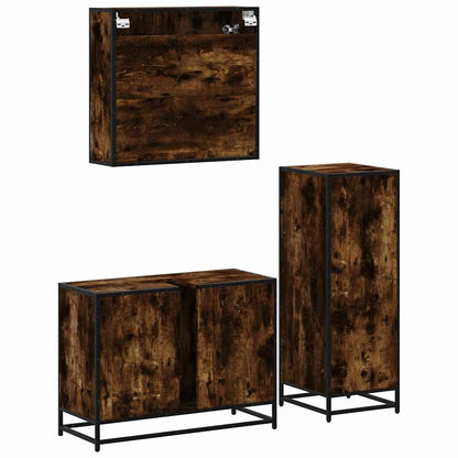 Set Mobili da Bagno 3 pz Rovere Fumo in Legno Multistrato | homemem39
