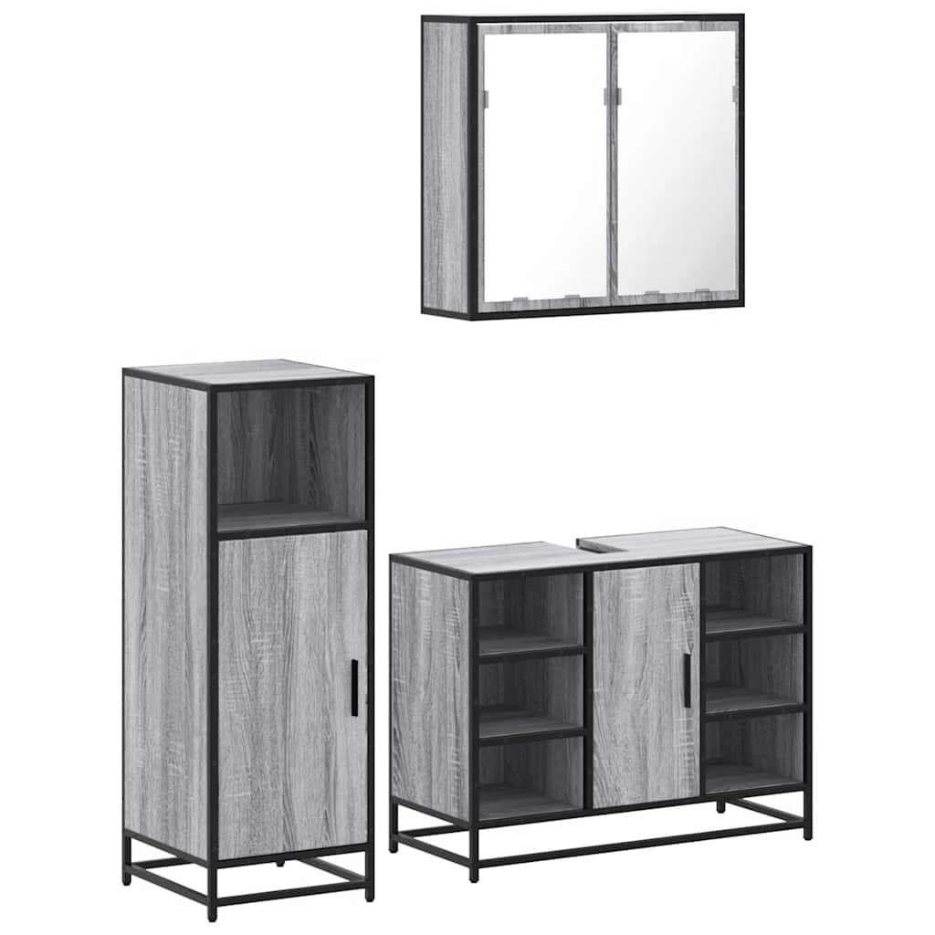 Set Mobili da Bagno 3 pz Grigio Sonoma in Legno Multistrato | homemem39