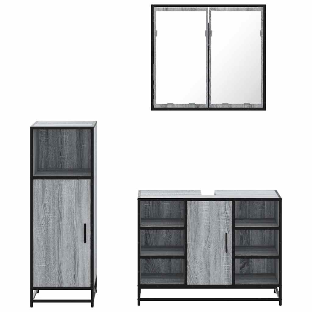 Set Mobili da Bagno 3 pz Grigio Sonoma in Legno Multistrato | homemem39