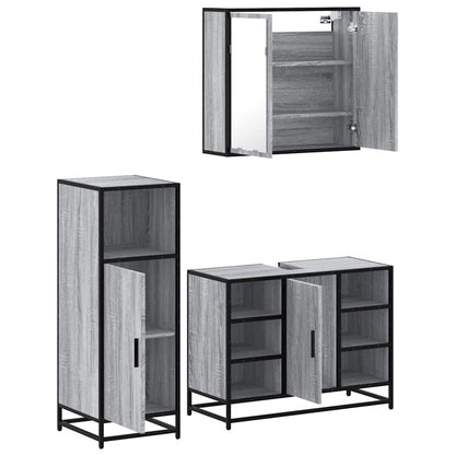Set Mobili da Bagno 3 pz Grigio Sonoma in Legno Multistrato | homemem39