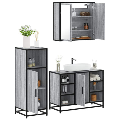 Set Mobili da Bagno 3 pz Grigio Sonoma in Legno Multistrato | homemem39