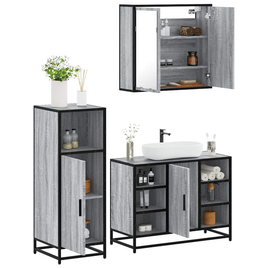 Set Mobili da Bagno 3 pz Grigio Sonoma in Legno Multistrato | homemem39