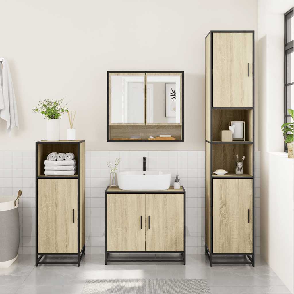 Set Mobili da Bagno 3 pz Rovere Sonoma in Legno Multistrato | homemem39