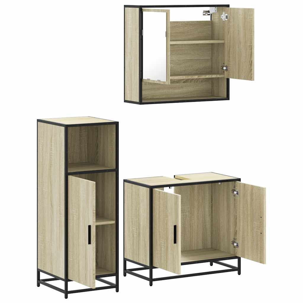 Set Mobili da Bagno 3 pz Rovere Sonoma in Legno Multistrato | homemem39