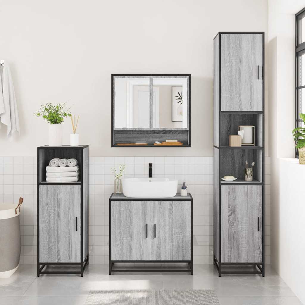 Set Mobili da Bagno 3 pz Grigio Sonoma in Legno Multistrato | homemem39