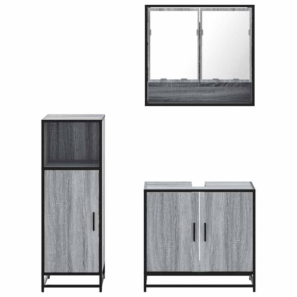 Set Mobili da Bagno 3 pz Grigio Sonoma in Legno Multistrato | homemem39