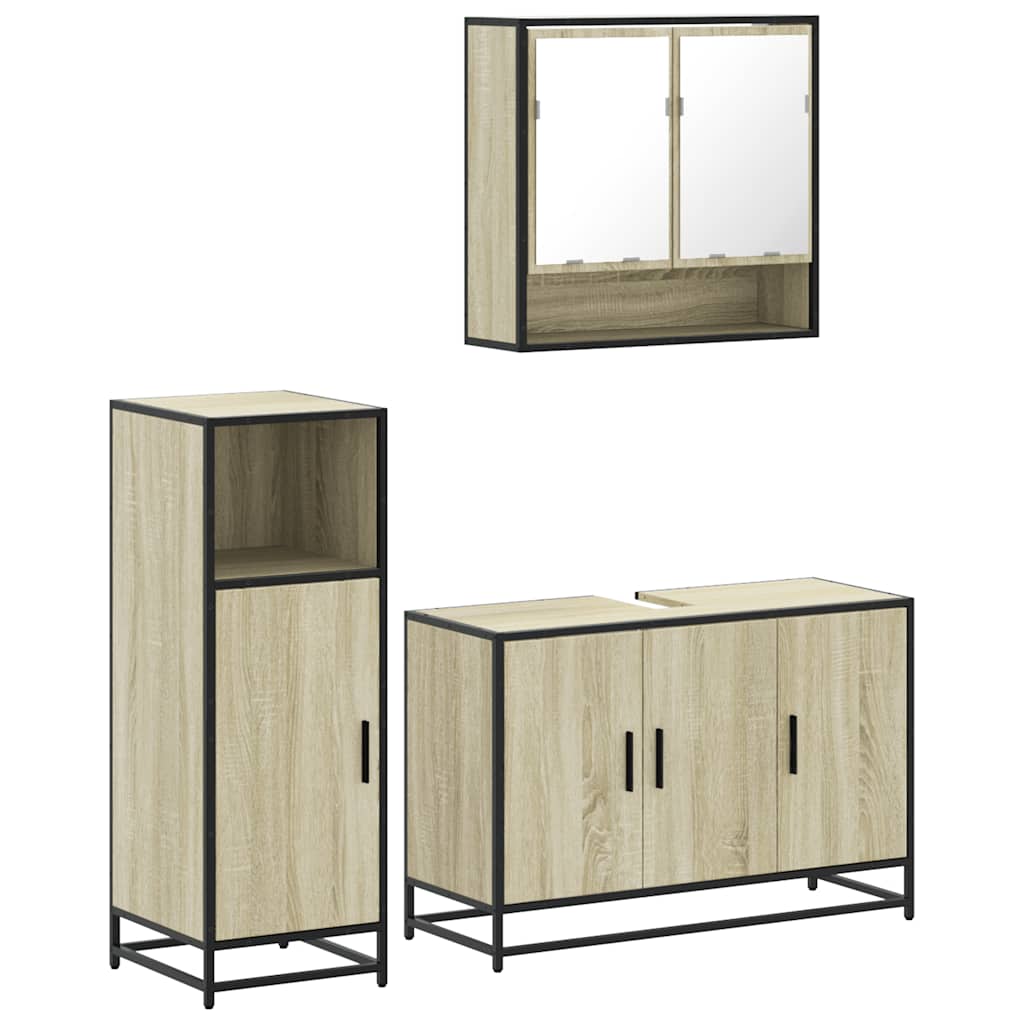 Set Mobili da Bagno 3 pz Rovere Sonoma in Legno Multistrato | homemem39