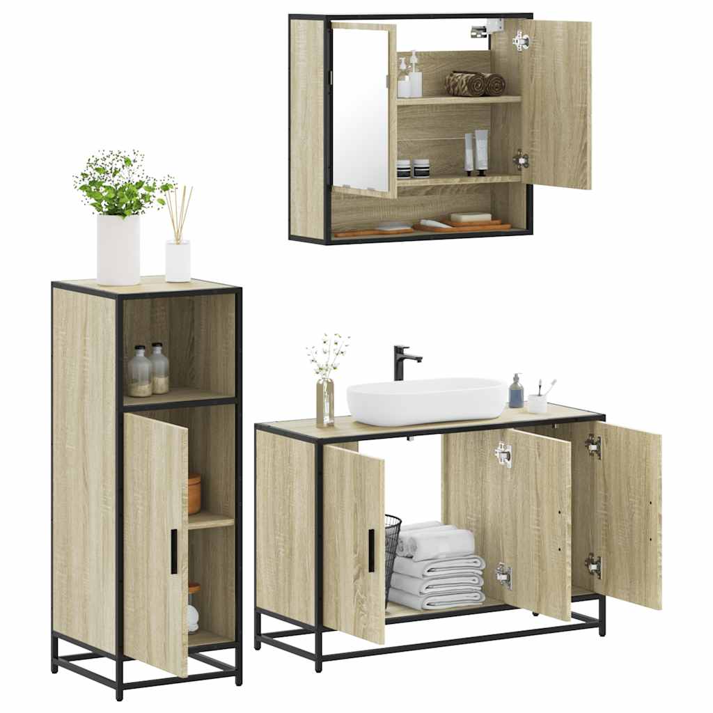 Set Mobili da Bagno 3 pz Rovere Sonoma in Legno Multistrato | homemem39