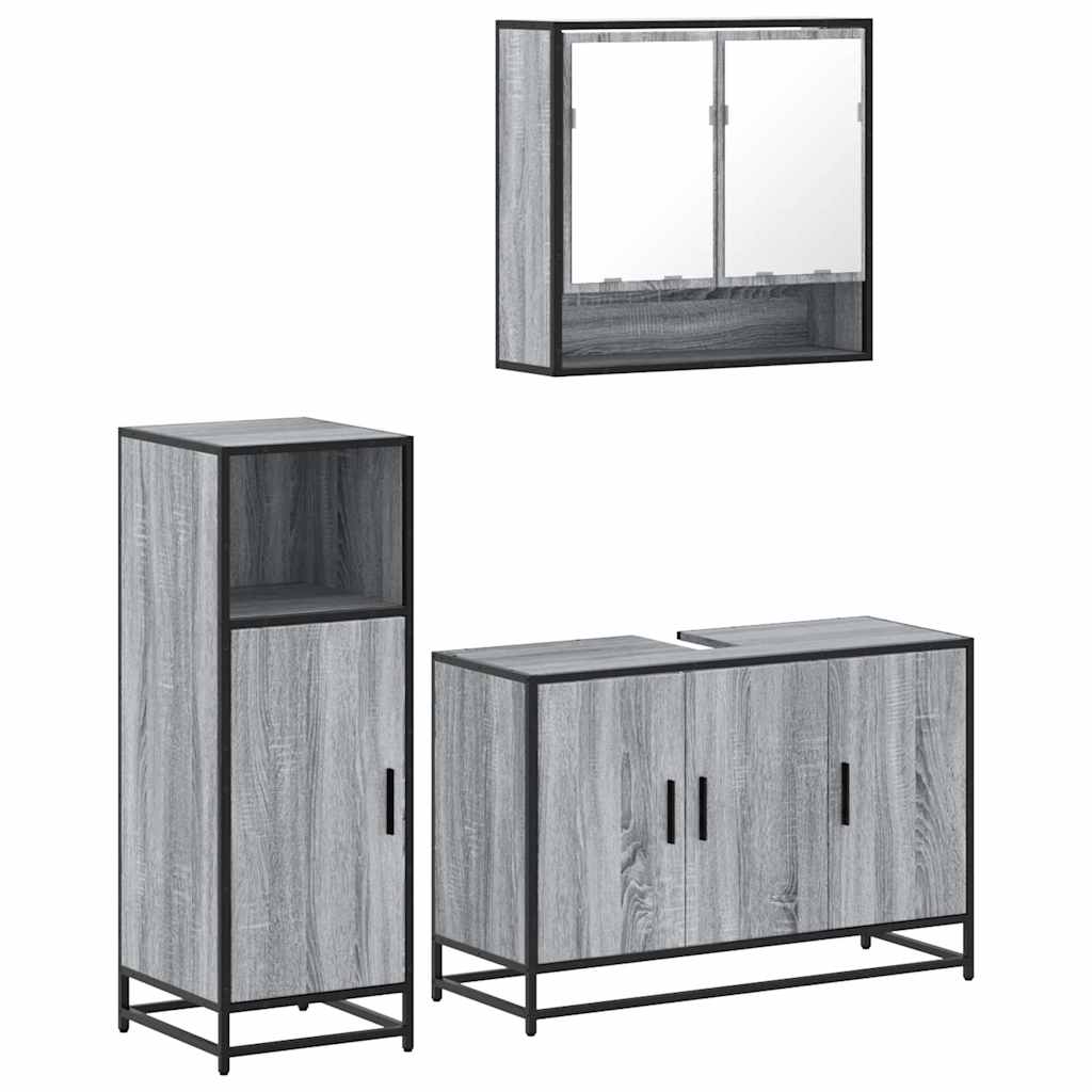 Set Mobili da Bagno 3 pz Grigio Sonoma in Legno Multistrato | homemem39