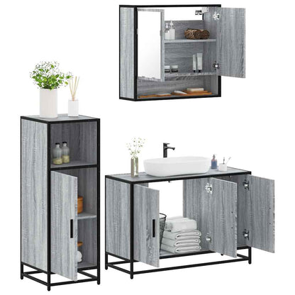 Set Mobili da Bagno 3 pz Grigio Sonoma in Legno Multistrato | homemem39