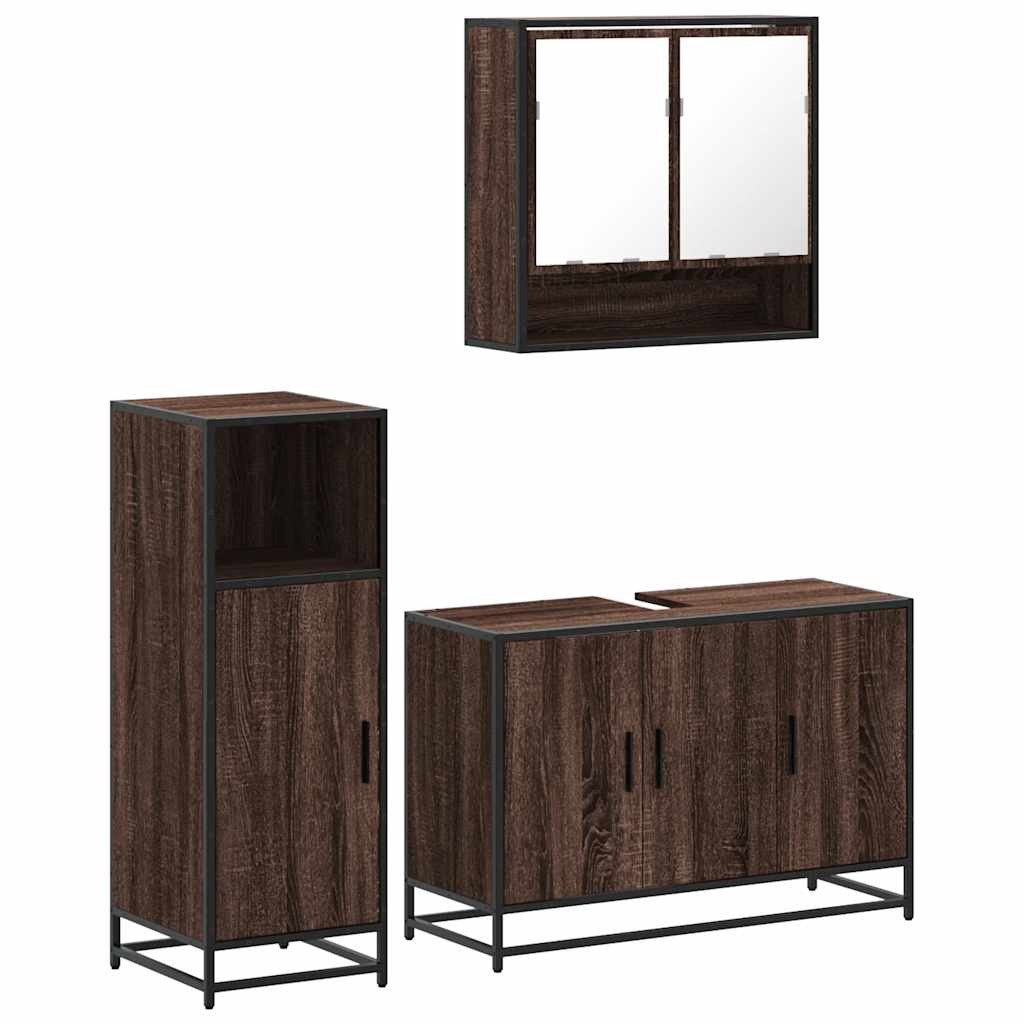 Set Mobili da Bagno 3 pz Rovere Marrone in Legno Multistrato | homemem39