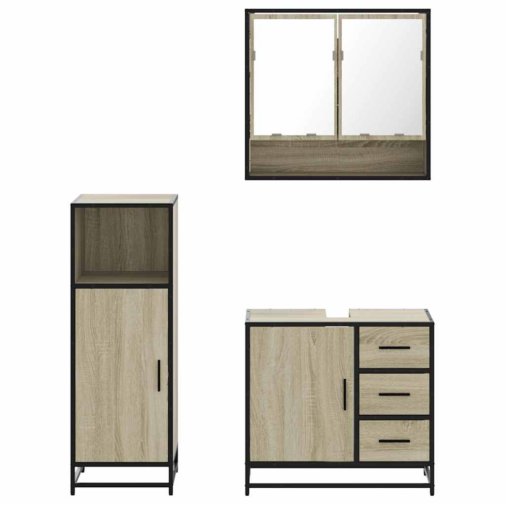 Set Mobili da Bagno 3 pz Rovere Sonoma in Legno Multistrato | homemem39