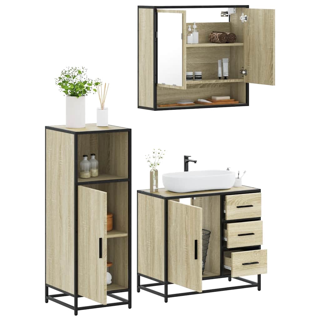 Set Mobili da Bagno 3 pz Rovere Sonoma in Legno Multistrato | homemem39