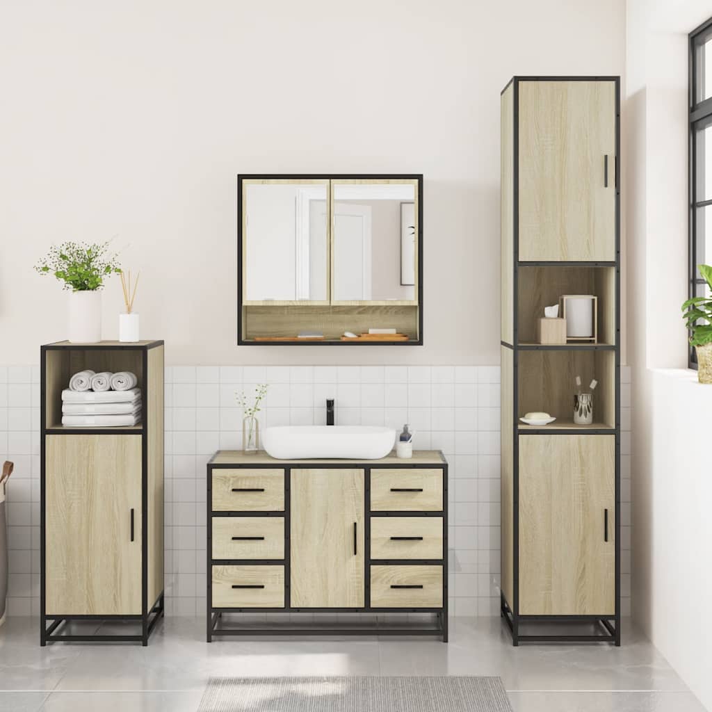 Set Mobili da Bagno 3 pz Rovere Sonoma in Legno Multistrato