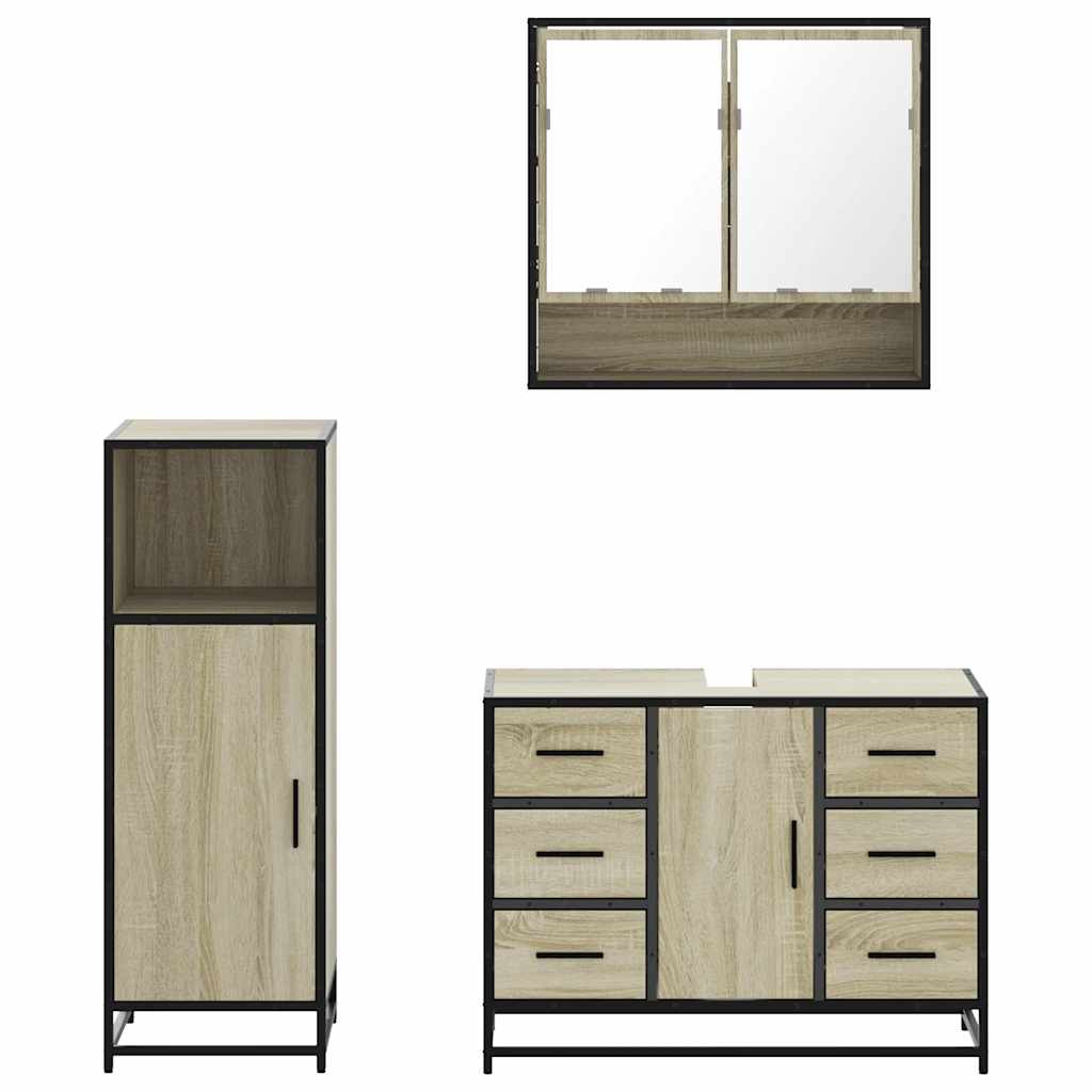 Set Mobili da Bagno 3 pz Rovere Sonoma in Legno Multistrato