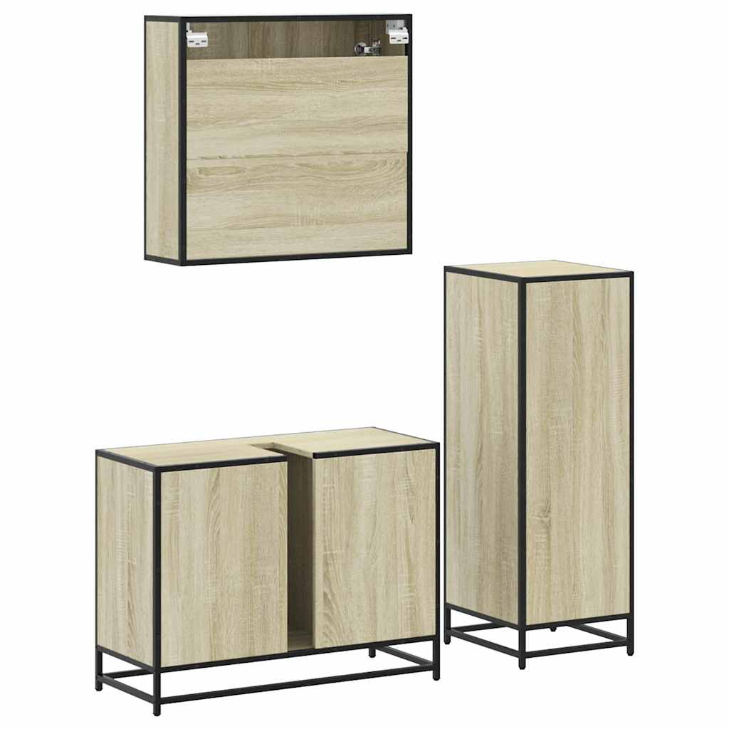 Set Mobili da Bagno 3 pz Rovere Sonoma in Legno Multistrato