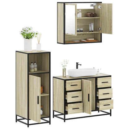 Set Mobili da Bagno 3 pz Rovere Sonoma in Legno Multistrato